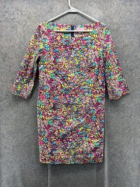 Lilly Pulitzer Dress Womens 4 Multicolor Floral Boat Neck 3/4 Sleeve Sheath